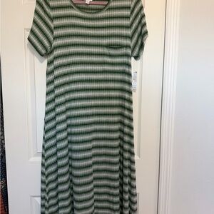 LuLaRoe Green and White Striped Dress